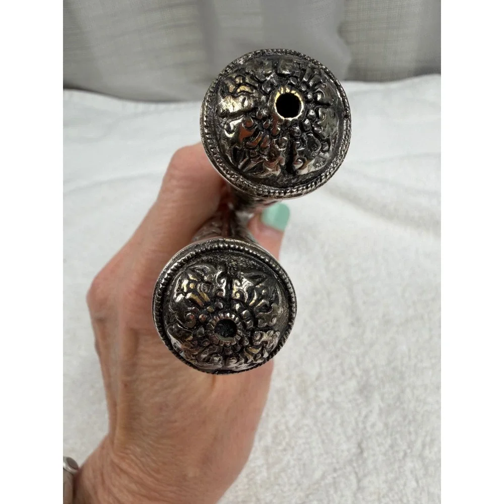 Vintage Ornate Silverplate Salad Serving Set Embossed Scroll Handle Fork Spoon